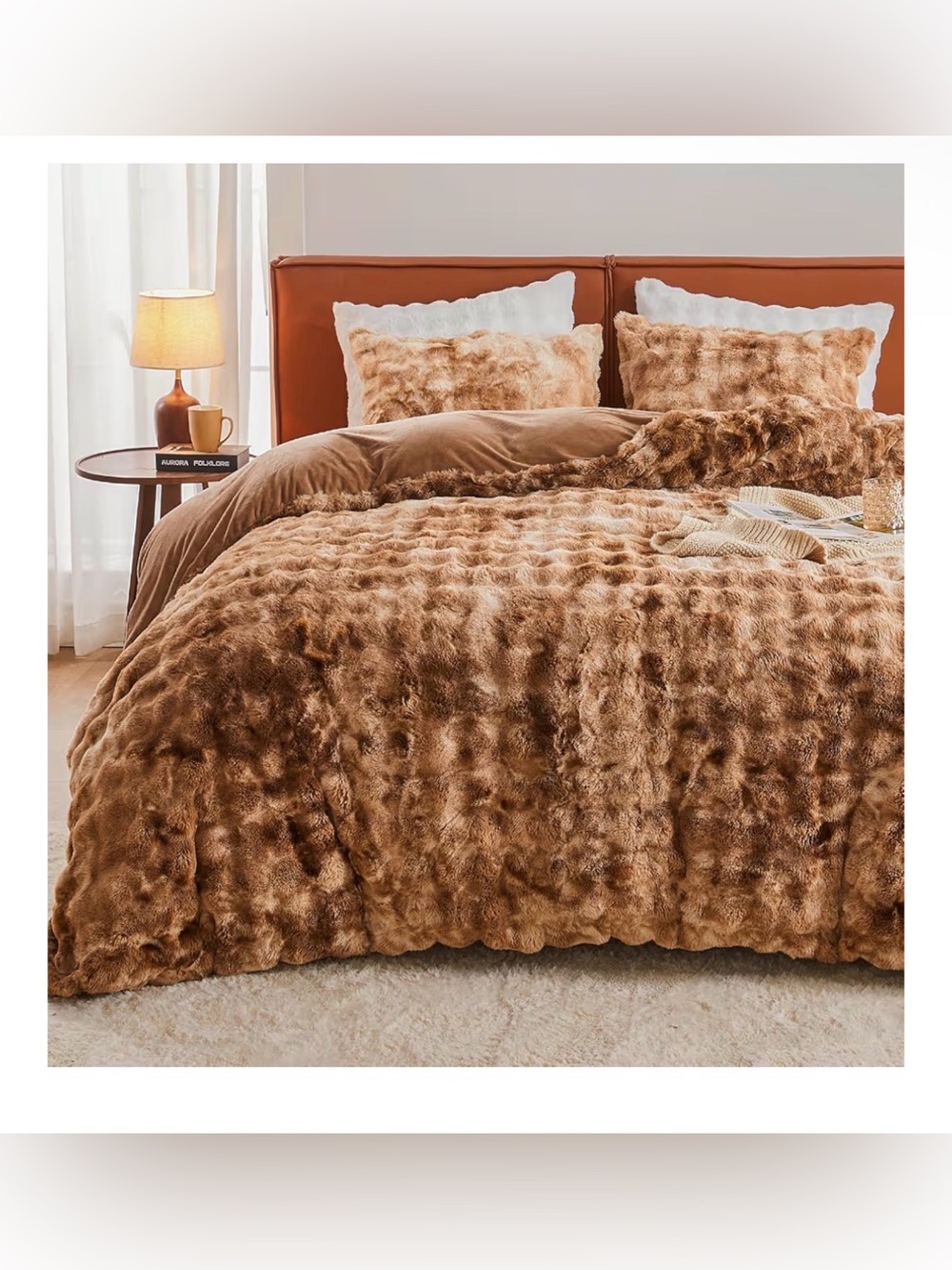 EMME Faux Rabbit Fur Duvet Cover Twin Size Tie Dye Taupe